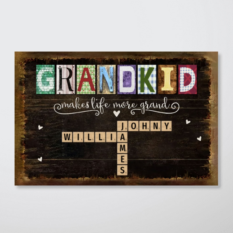 Personalized Grandkids Names Scrabble Gift For Grandparents Poster