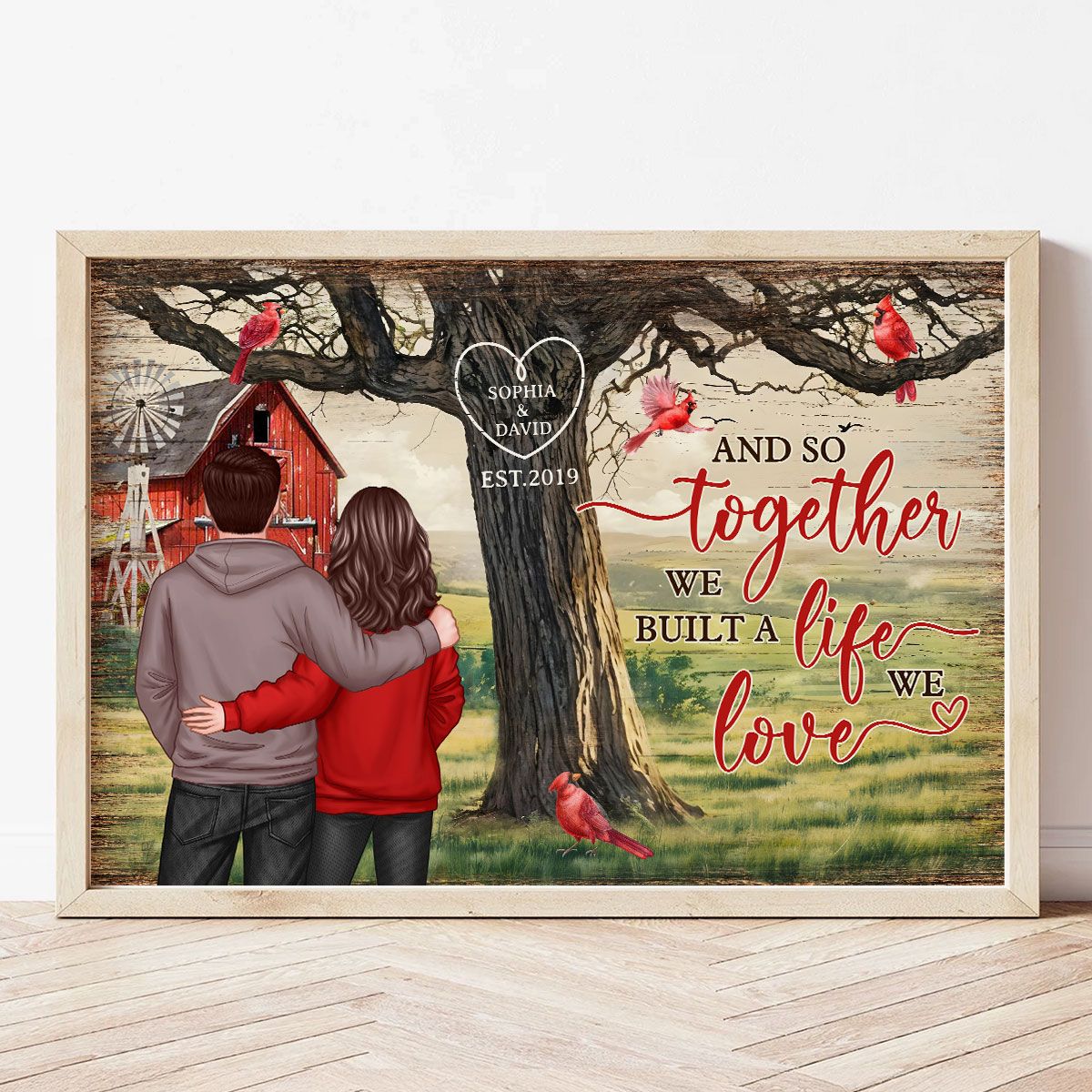 Personalized Couples Tree Large Farmhouse Canvas Wall Art, Valentine's Day Gift, Anniversary Gift For Couples, For Him, For Her