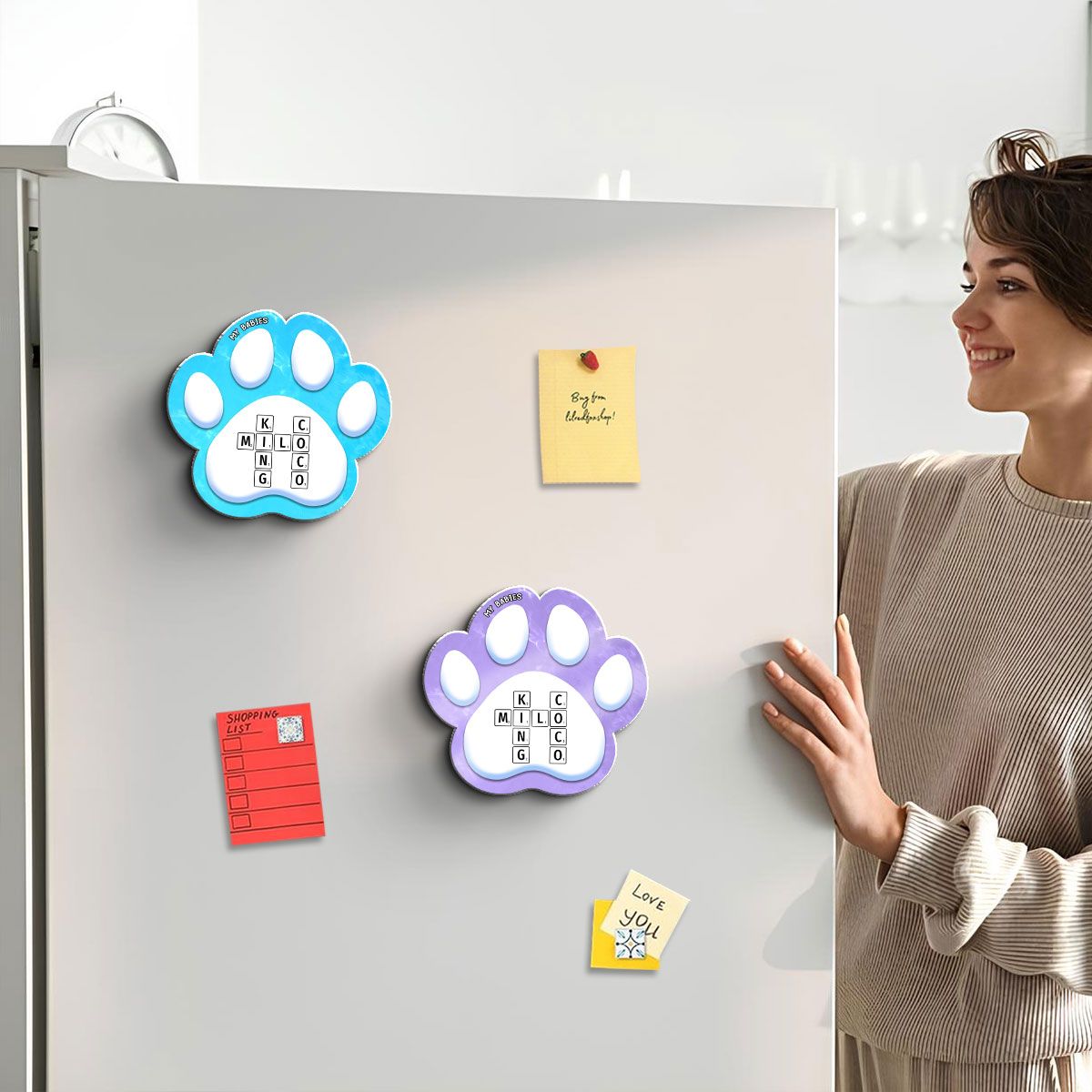 Dog Cat Pet Names Crossword Puzzle Art Personalized Paw Shaped Acrylic Fridge Magnet