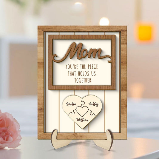 Personalized Mom Gift You are the Piece that Holds us Together, Puzzle with Names for Mother, Engraving Wood Mother's Day Gift, Mommy Gift