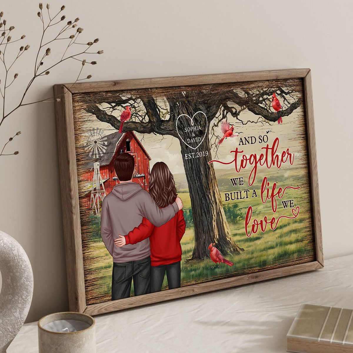 Personalized Couples Tree Large Farmhouse Canvas Wall Art, Valentine's Day Gift, Anniversary Gift For Couples, For Him, For Her