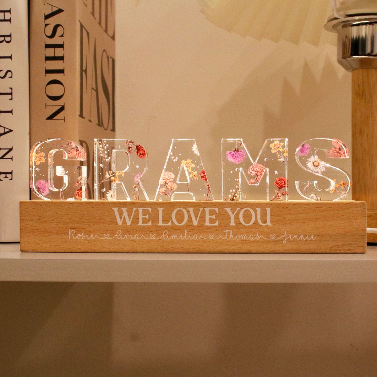 Custom Flower Printed LED Night Light, Birth Month Flower, Mother's Day Gift For Mom, For Grandma, For Wife