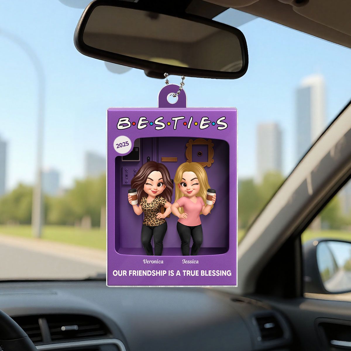 Besties Forever Best Friends Purple Toy Box Style Personalized Acrylic Ornament, Christmas Gift For Besties