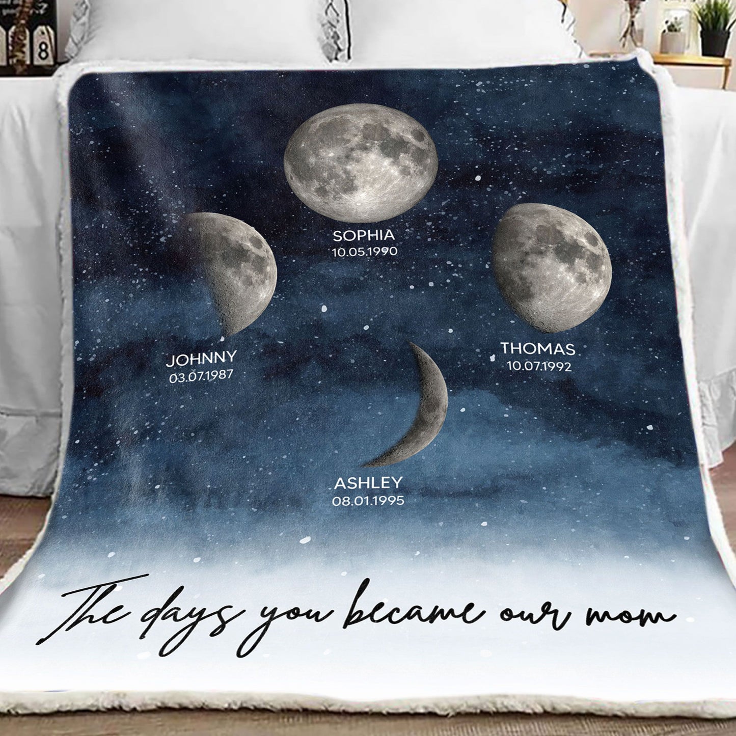 Starry Night Custom Birthday Moon Phase The Day You Became Mom Personalized Blanket, Mother's Day Gift