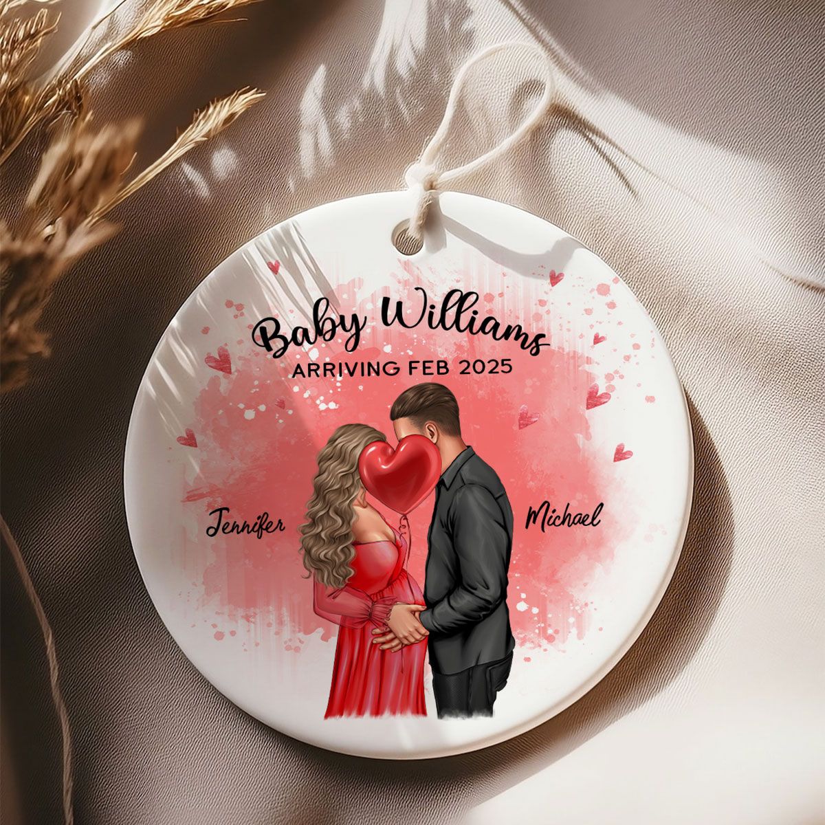 Personalized Kissing Pregnant Couple Ornament, Expecting Family, Baby Coming Soon, Pregnancy Announcement Personalized Ornament