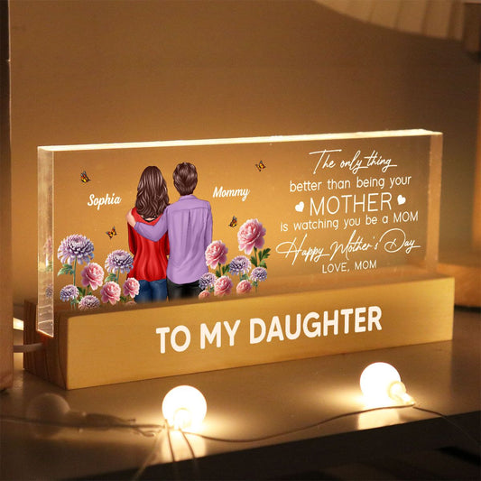 To My Daughter From Mom Happy Mother's Day Birth Flower Personalized Acrylic Block LED Night Light