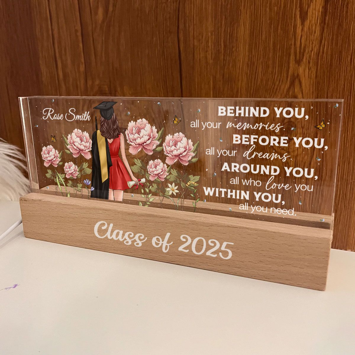 2025 Graduation Senior Birth Month Flowers Personalized Acrylic Block LED Night Light, Graduation Gift For Daughter, Besties