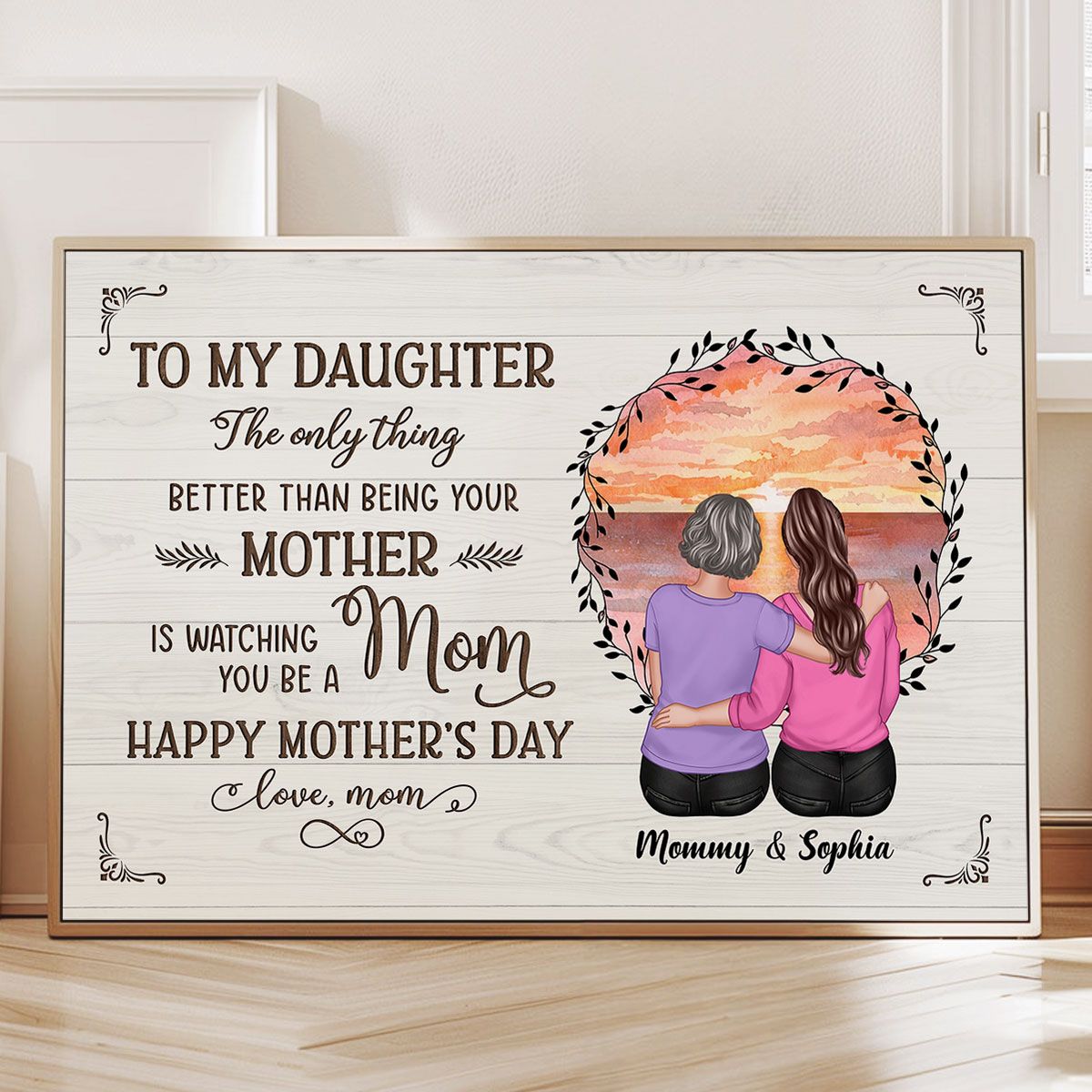 Beach Landscape Inside Wreath To My Daughter From Mom Personalized Canvas, Mother's Day Gift For Daughter