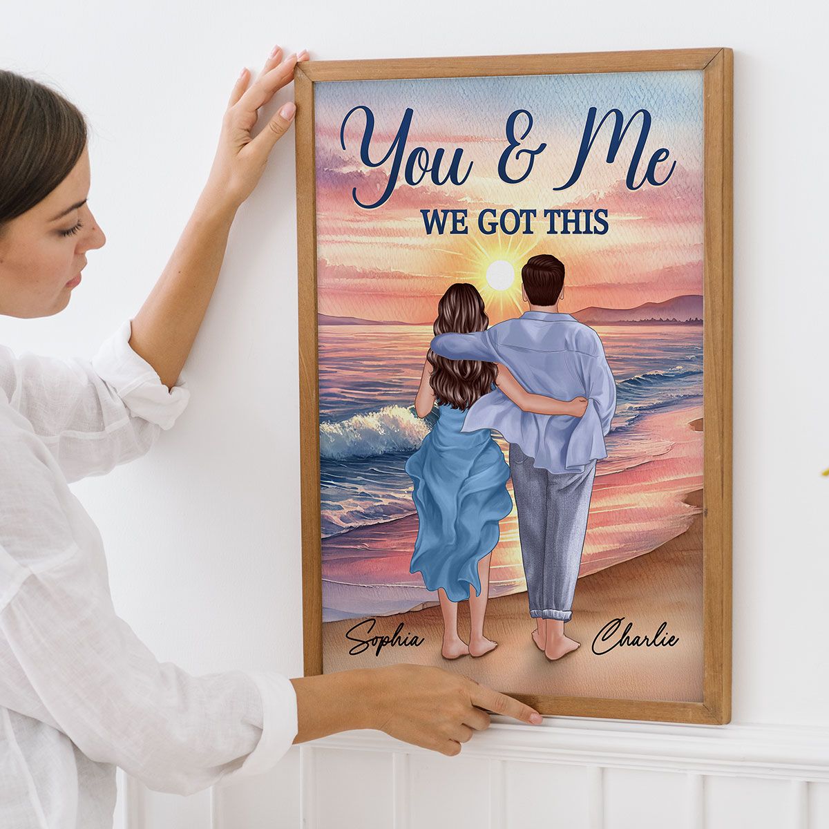 Back View Couple Embracing & Walking On The Beach Personalized Canvas, Heartfelt Gift For Couple, For Him, For Her, Boyfriend, Girlfriend, Husband, Wife