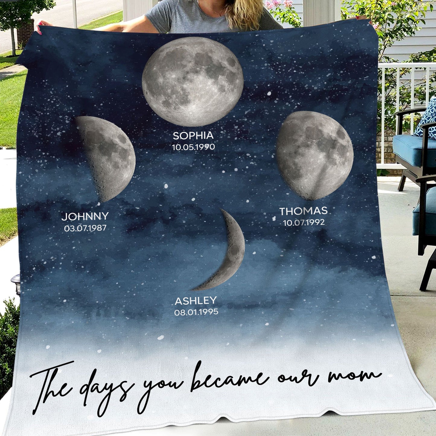 Starry Night Custom Birthday Moon Phase The Day You Became Mom Personalized Blanket, Mother's Day Gift