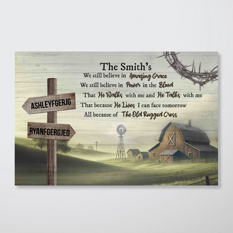 Amazing Grace Farmhouse Wooden Road Sign Premium Canvas, Perfect Family Personalized House, Kitchen, Living Room Decoration