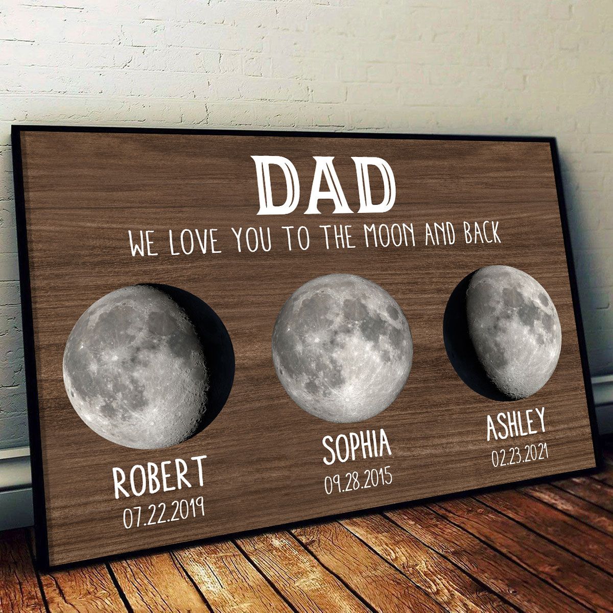 Dad We Love You To The Moon And Back Custom Birth Moon Phase Personalized Canvas, Father's Day Gift, Birthday Gift For Dad, Husband