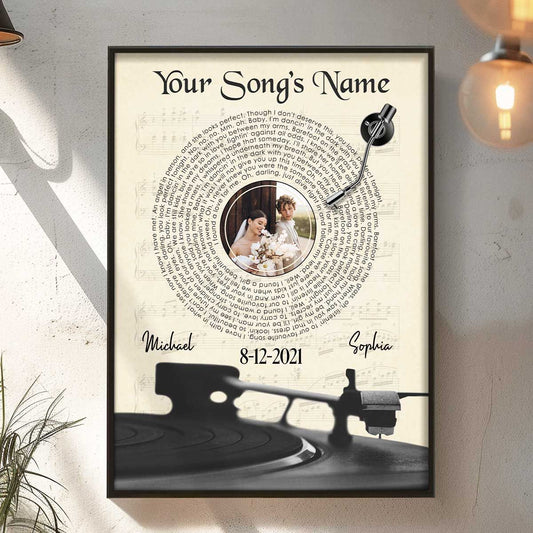 Upload Photo Vintage Vinyl Record Love Song Lyrics Personalized Canvas, Anniversary Valentine's Day Gift For Her, For Him, For The Couple