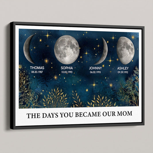 Beautiful Night Sky Custom Birth Moon Phase The Day You Became Our Mom Personalized Canvas, Mother's Day Gift