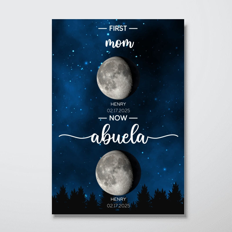 Galaxy Night First Mom Now Grandma Custom Birth Moon Phase Personalized Canvas, Mother's Day Gift