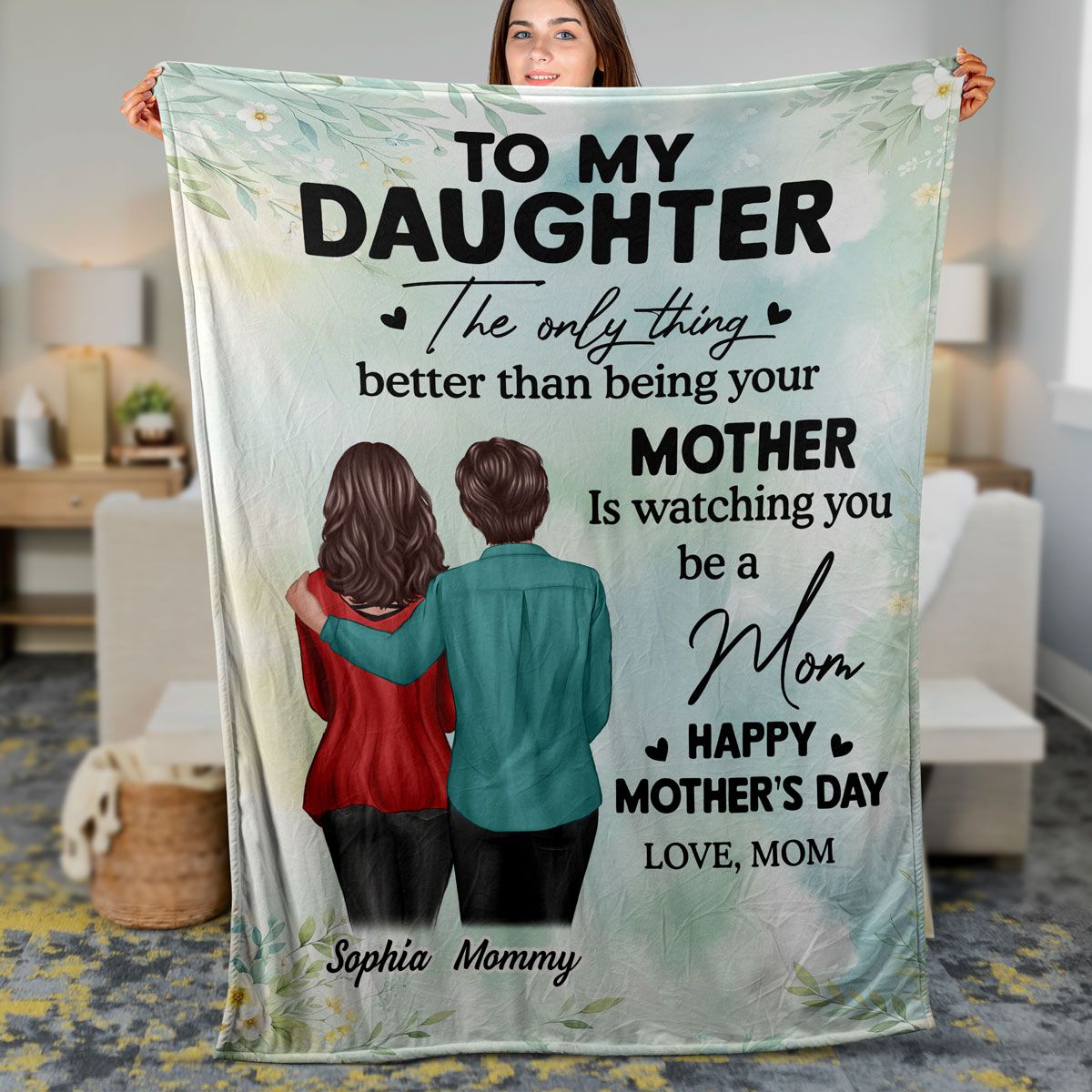 To My Daughter From Mom Happy Mother's Day Personalized Fleece Blanket, Mother's Day Gift For Daughter