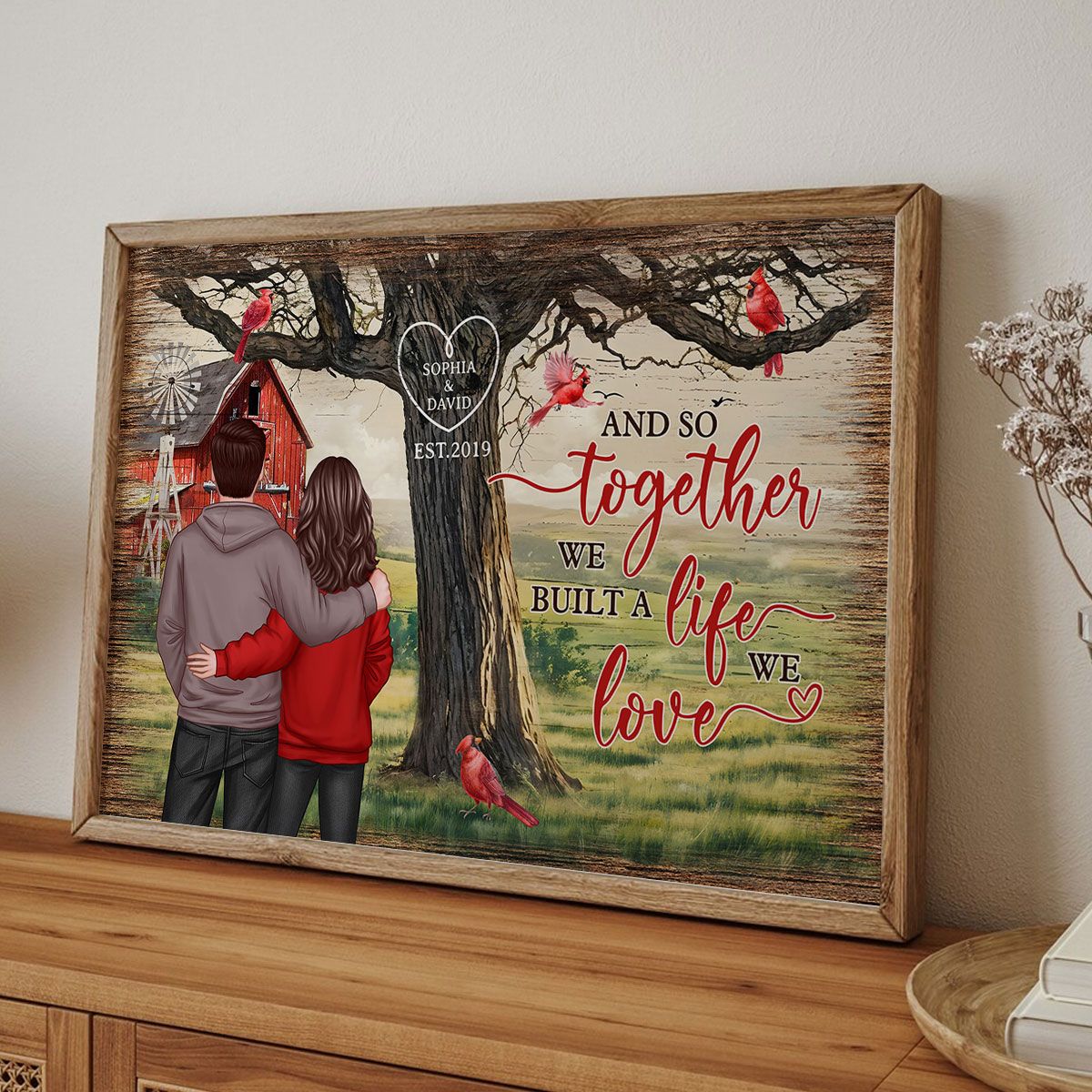 Personalized Couples Tree Large Farmhouse Canvas Wall Art, Valentine's Day Gift, Anniversary Gift For Couples, For Him, For Her