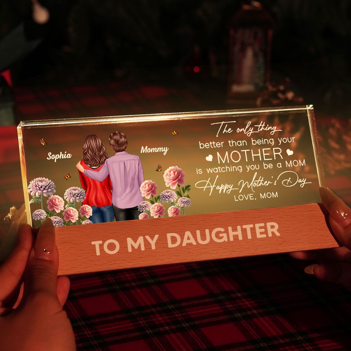 To My Daughter From Mom Happy Mother's Day Birth Flower Personalized Acrylic Block LED Night Light