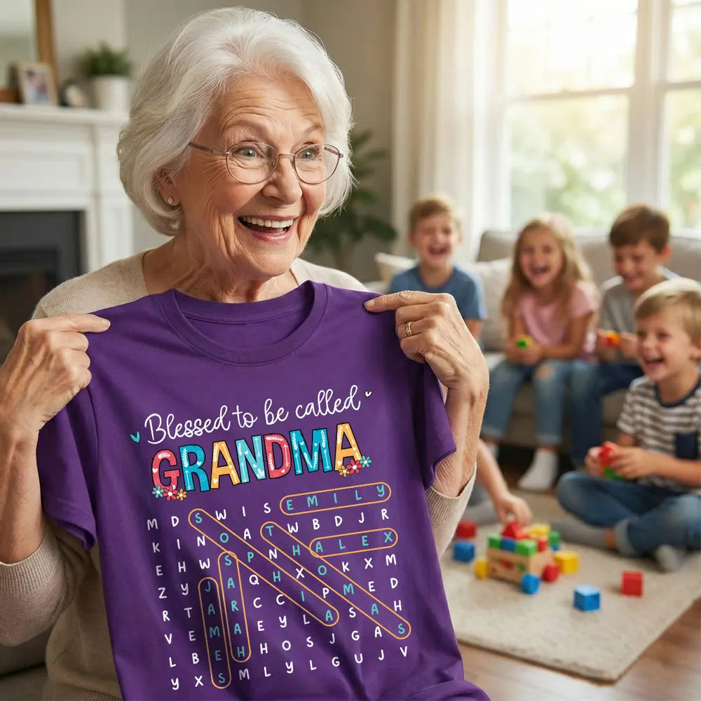 Blessed To Be Called Grandma Grandkids Name Word Search Puzzle - Personalized Shirt - Mother's Day Gift For Grandma Mom