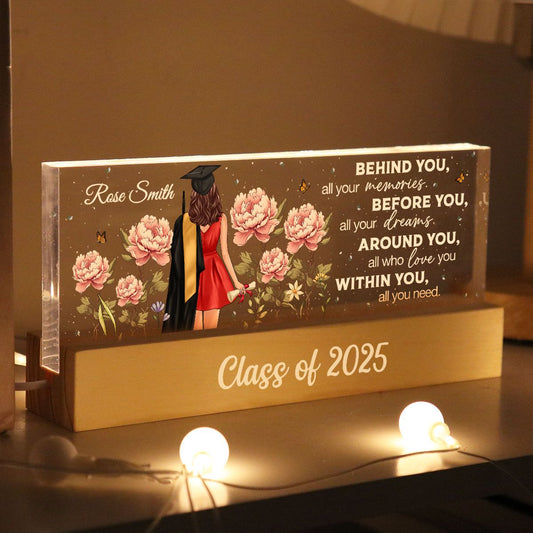 2025 Graduation Senior Birth Month Flowers Personalized Acrylic Block LED Night Light, Graduation Gift For Daughter, Besties