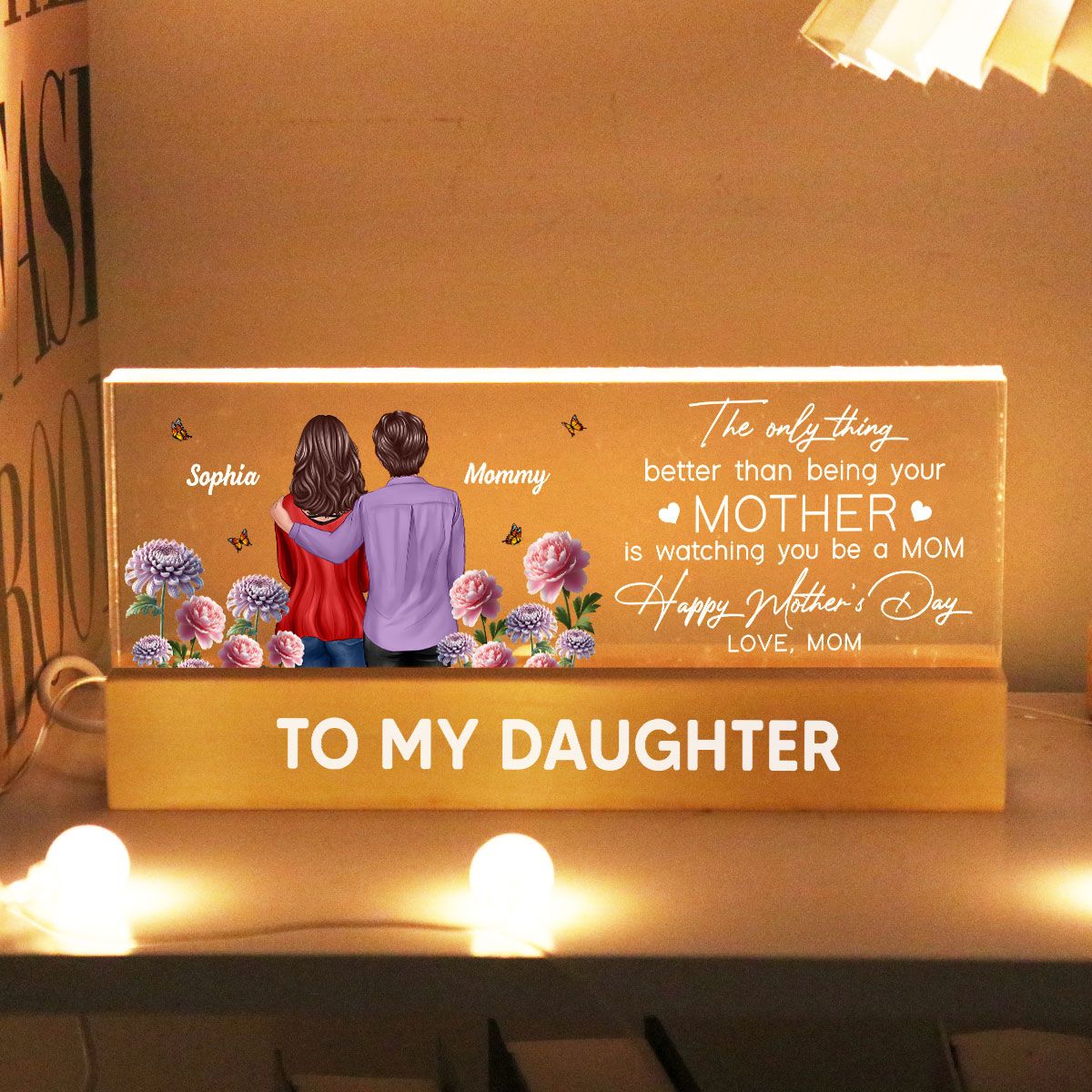 To My Daughter From Mom Happy Mother's Day Birth Flower Personalized Acrylic Block LED Night Light