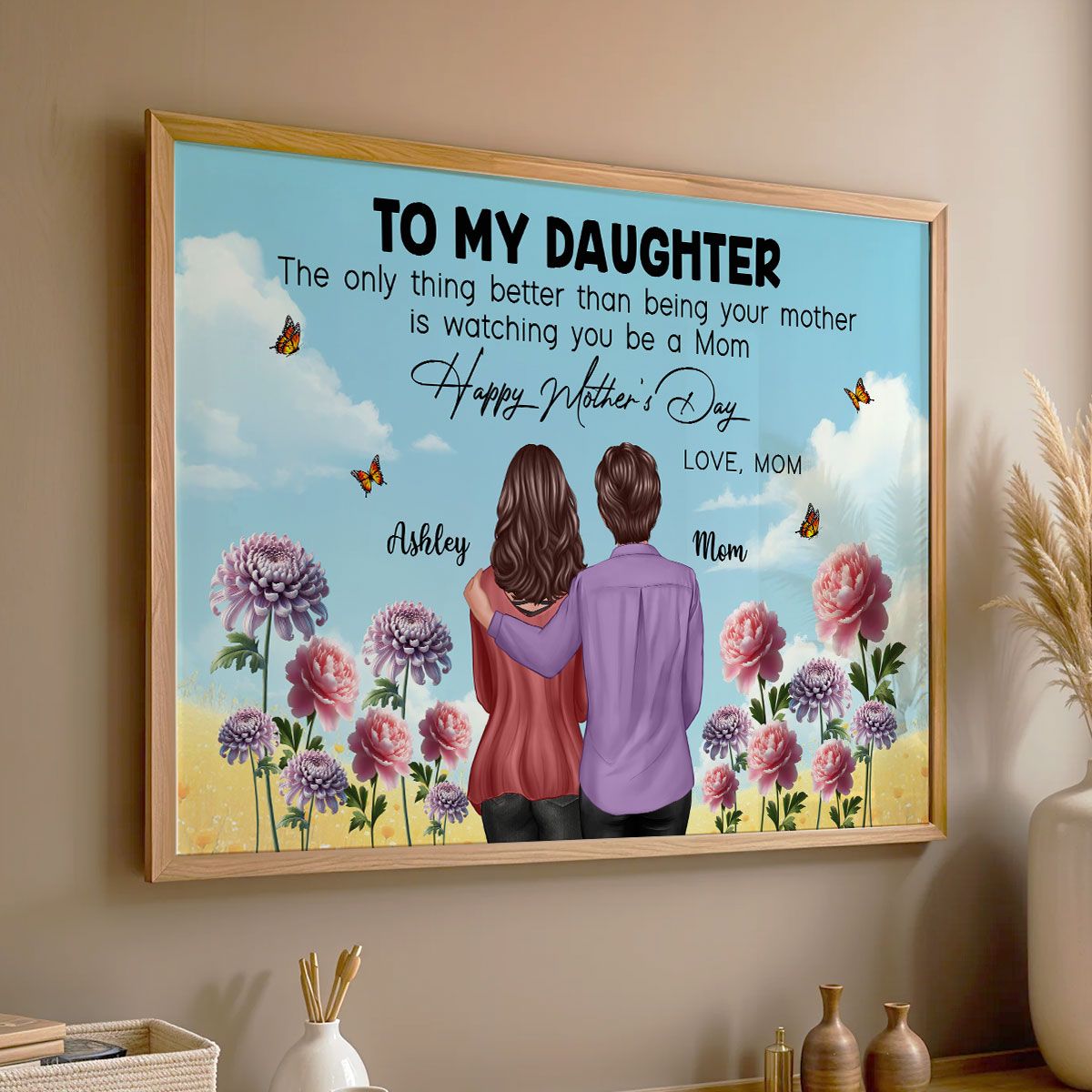 To My Daughter From Mom Happy Mother's Day Birth Flower Personalized Canvas, Mother's Day Gift For Daughter