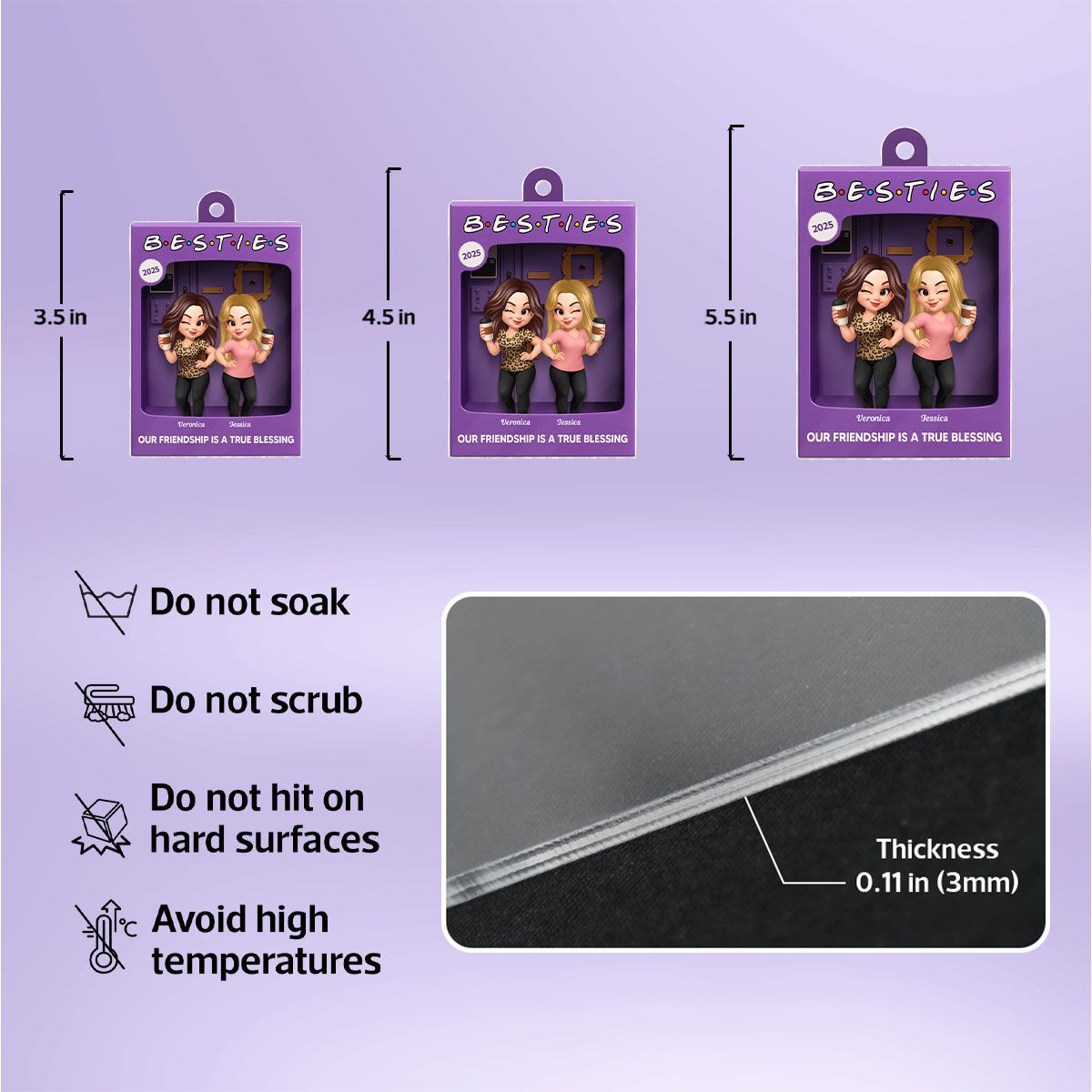 Besties Forever Best Friends Purple Toy Box Style Personalized Acrylic Ornament, Christmas Gift For Besties