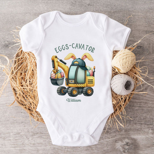 Eggs-Cavator Boy Girl Watercolor Personalized Baby Onesie Baby Shirt