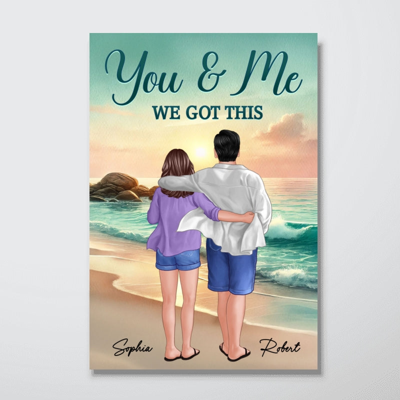 Back View Couple Embracing & Walking On The Beach Personalized Canvas, Heartfelt Gift For Couple, For Him, For Her, Boyfriend, Girlfriend, Husband, Wife