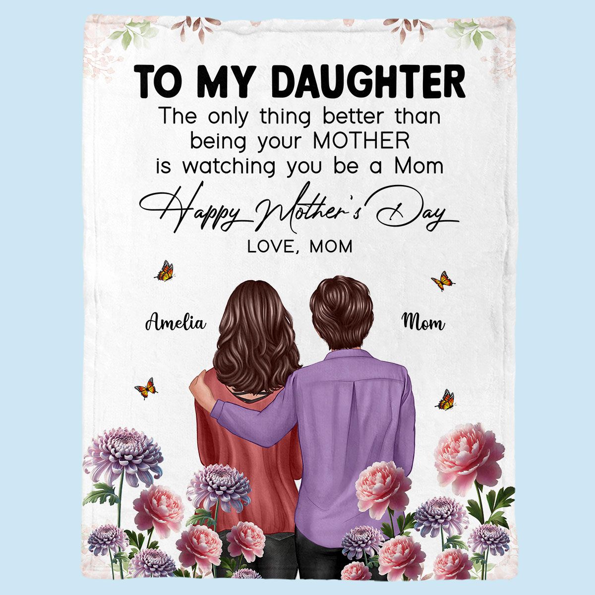To My Daughter From Mom Happy Mother's Day Birth Flower Personalized Fleece Blanket, Mother's Day Gift For Daughter