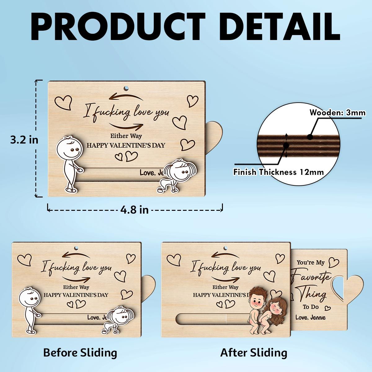 Fcking Love You Funny Inappropriate Couple Cartoon - Personalized Wooden Slider Ornament - Valentine's Day Gift For Him, For Her