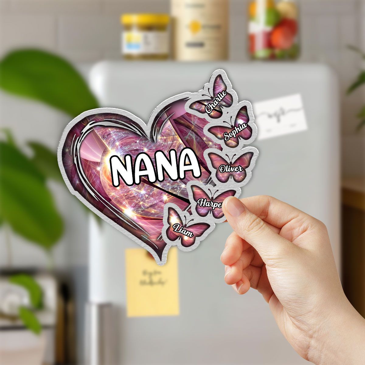 Sparkling Grandma Mom Heart Butterfly Kids Personalized Acrylic Magnet