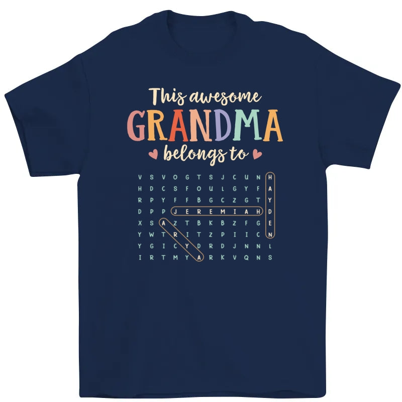 This Awesome Grandma Belongs To Grandkids Name Word Search Puzzle - Personalized Shirt - Mother's Day Gift For Grandma Mom