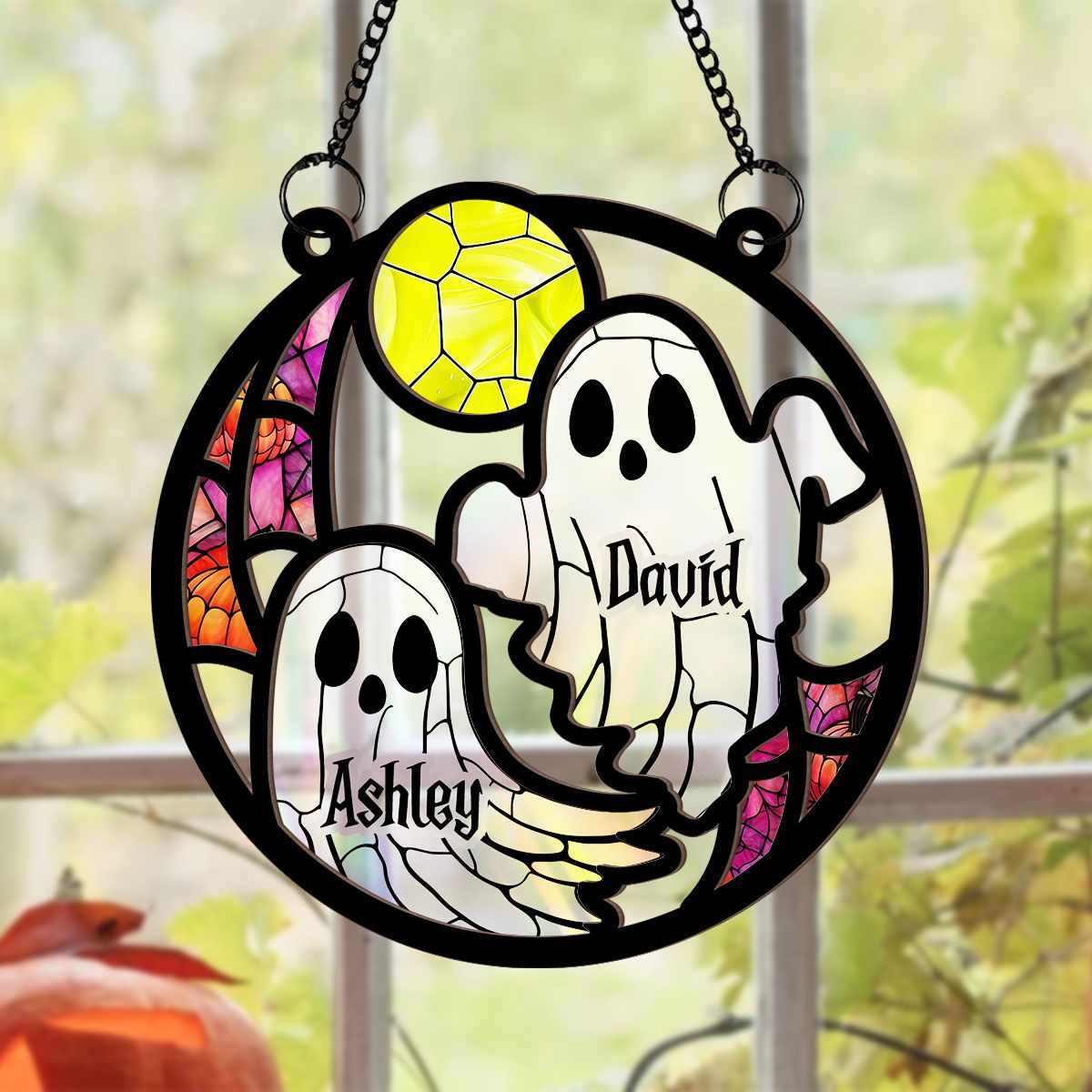 Grandma Mom Family Boo Crew Personalized Suncatcher, Halloween Decor