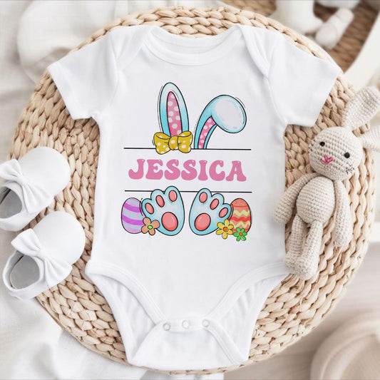 Cute Easter Bunny Personalized Baby Onesie Baby Shirt - Custom Baby Name