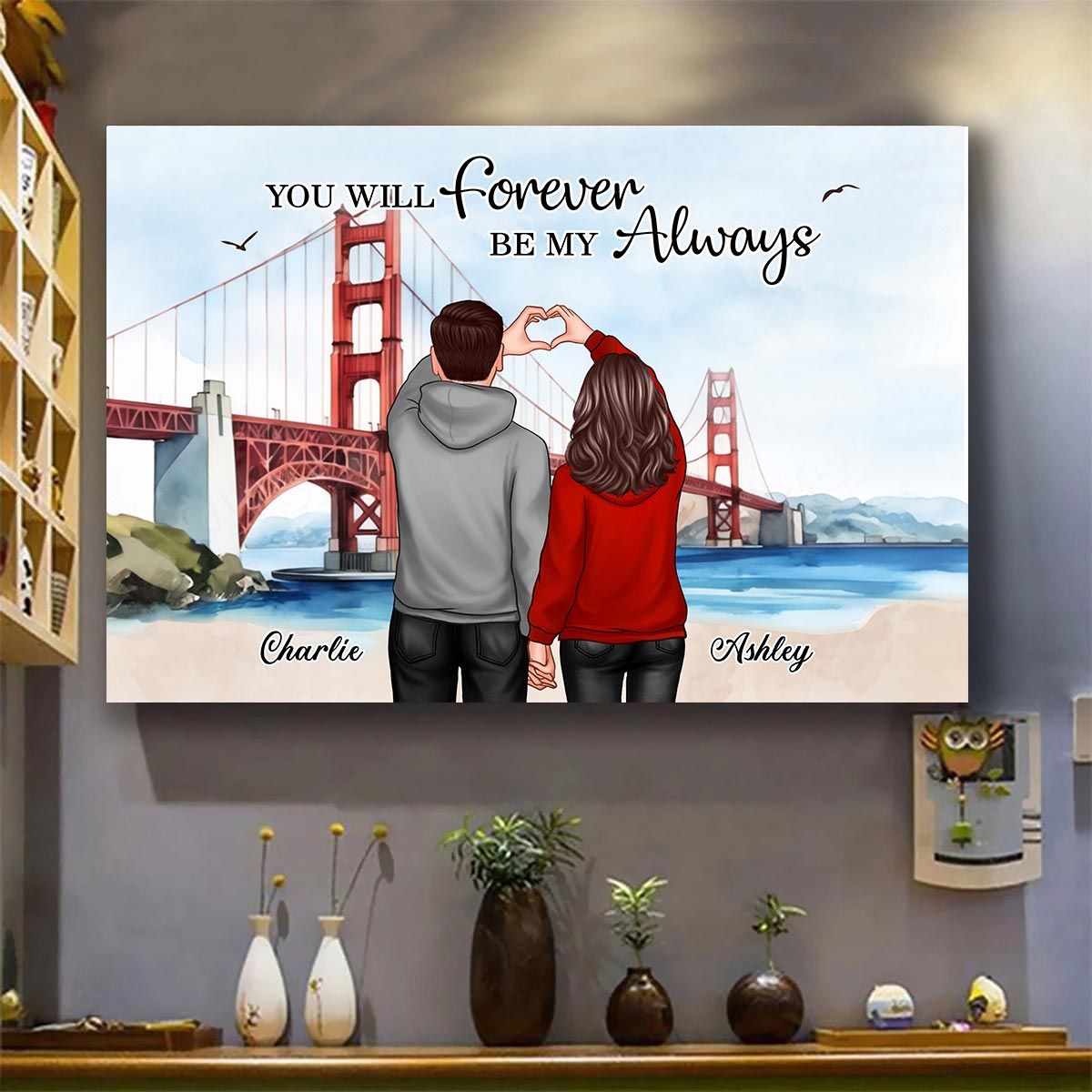 Personalized Couple Bridge Landscape Poster, Valentine's Day Gift, Anniversary Gift for Couples