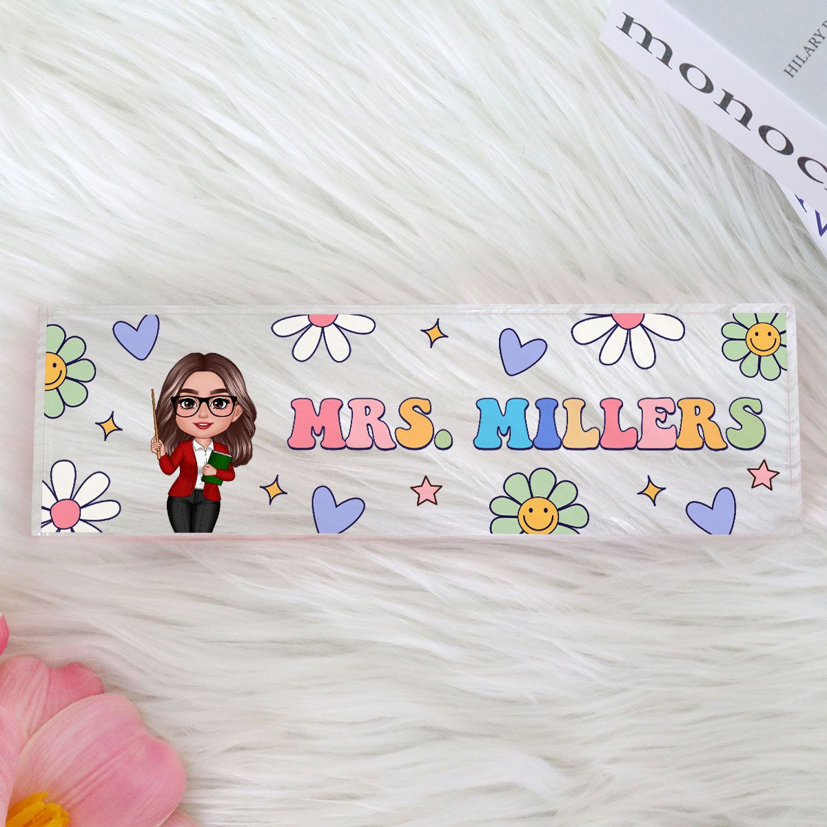 Groovy Retro Teacher Name Sign, Back To School Teacher Gifts Personalized Teacher Acrylic Desk Name Plate