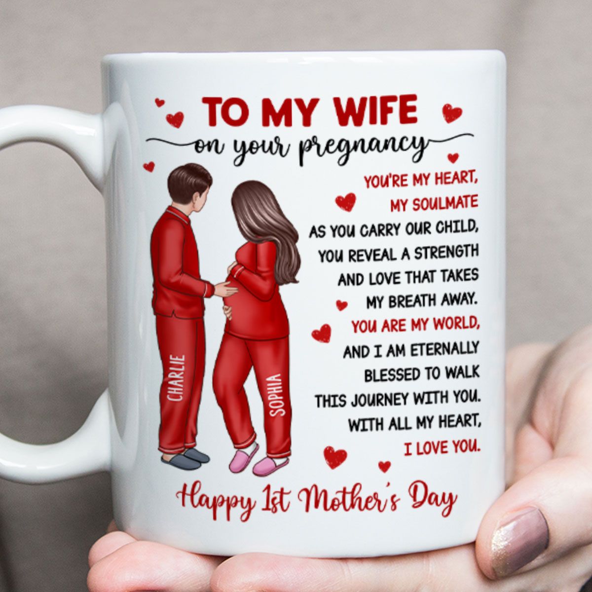 To My Pregnancy Wife Happy First Mother's Day From Husband Personalized Mug, Mother's Day Gift For Pregnant Mom, Expecting Mom