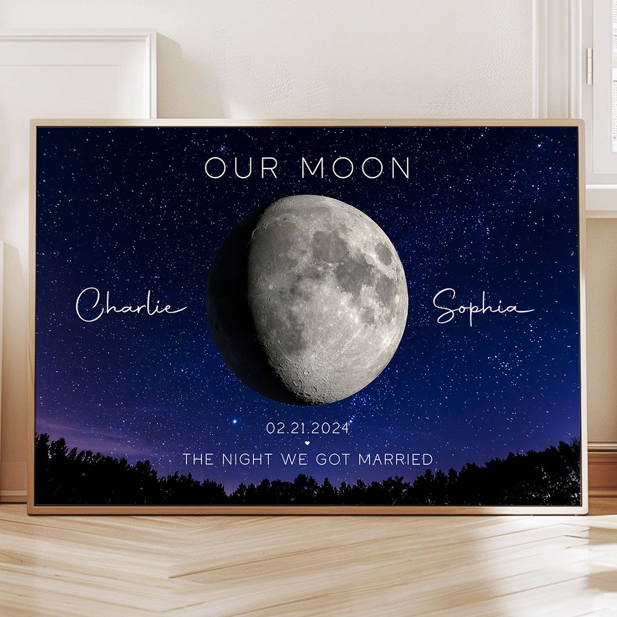 Our Moon Couple Gift Moon Phase Art Anniversary for Wife, Gift for Husband Wedding Anniversary Personalized Canvas