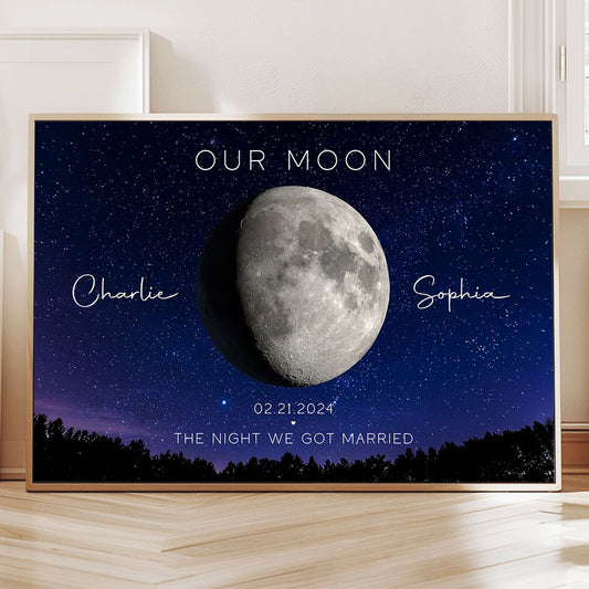Our Moon Couple Gift Moon Phase Art Anniversary for Wife, Gift for Husband Wedding Anniversary Personalized Canvas