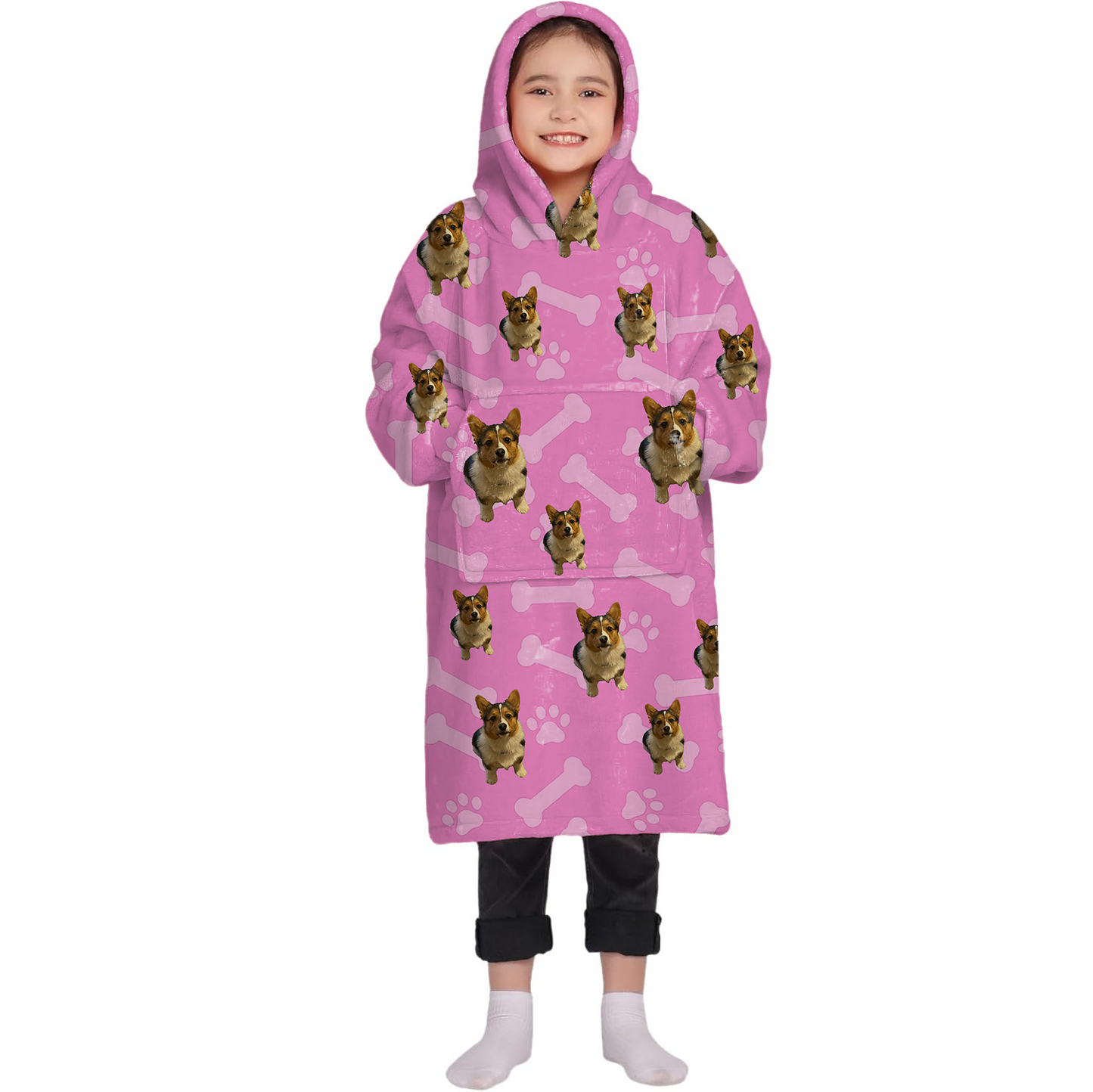 Personalized Blanket Hoodie With Dog Cat Photo Oversized Sweatshirt Blanket Warm Cozy Star Hooded Blanket