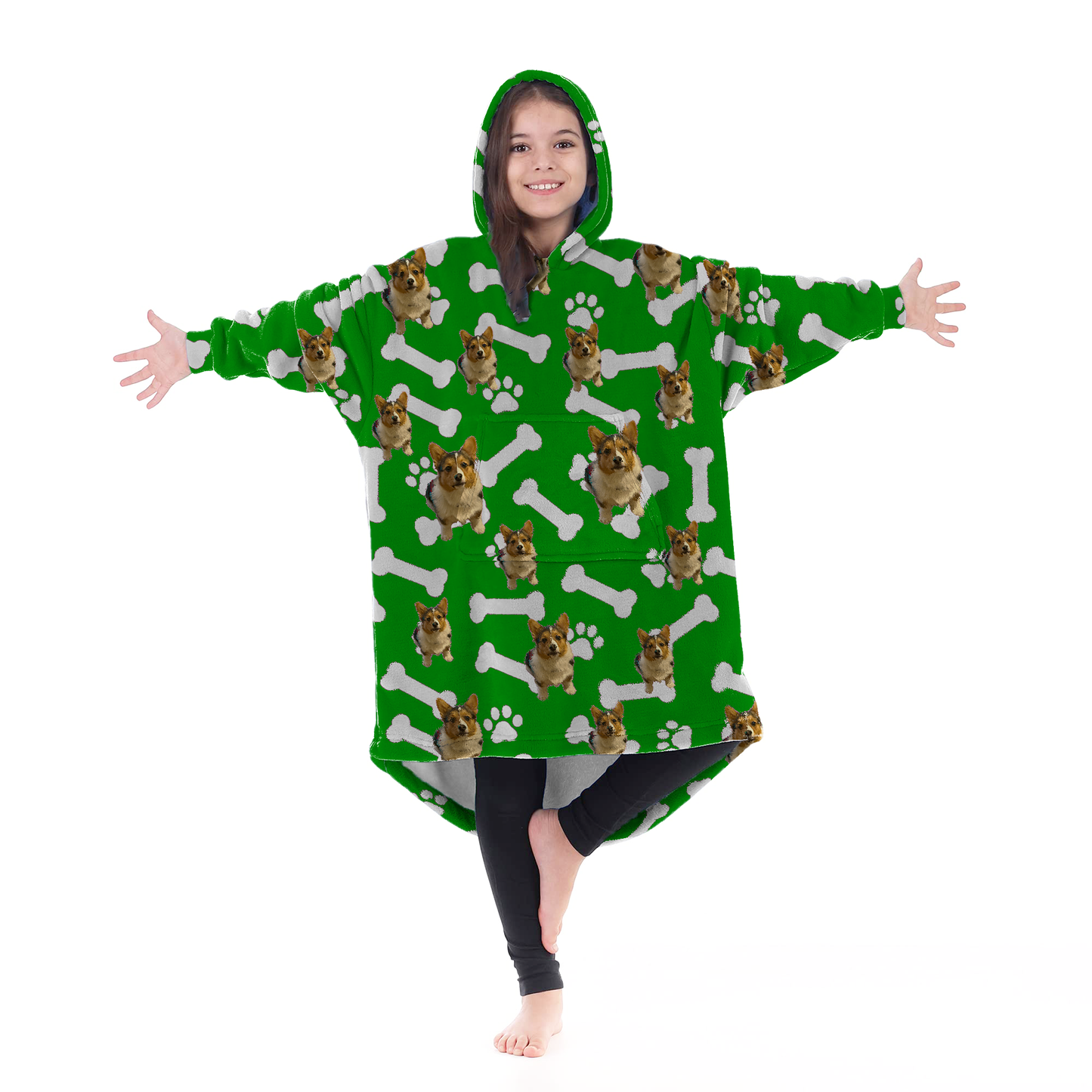 Personalized Blanket Hoodie With Dog Cat Photo Oversized Sweatshirt Blanket Warm Cozy Star Hooded Blanket