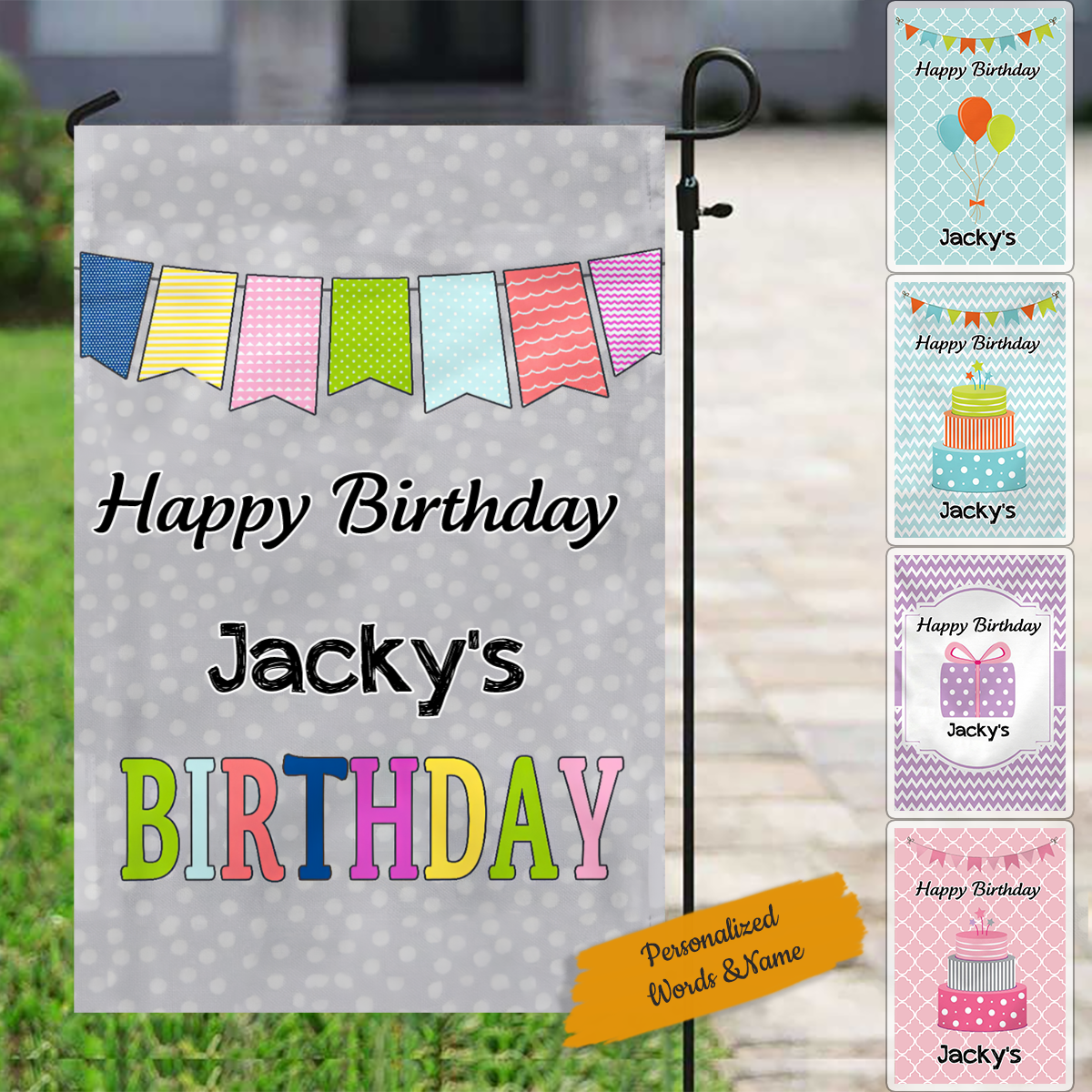 Happy Birthday Flag Personalized, Girls Happy Birthday Yard Flag