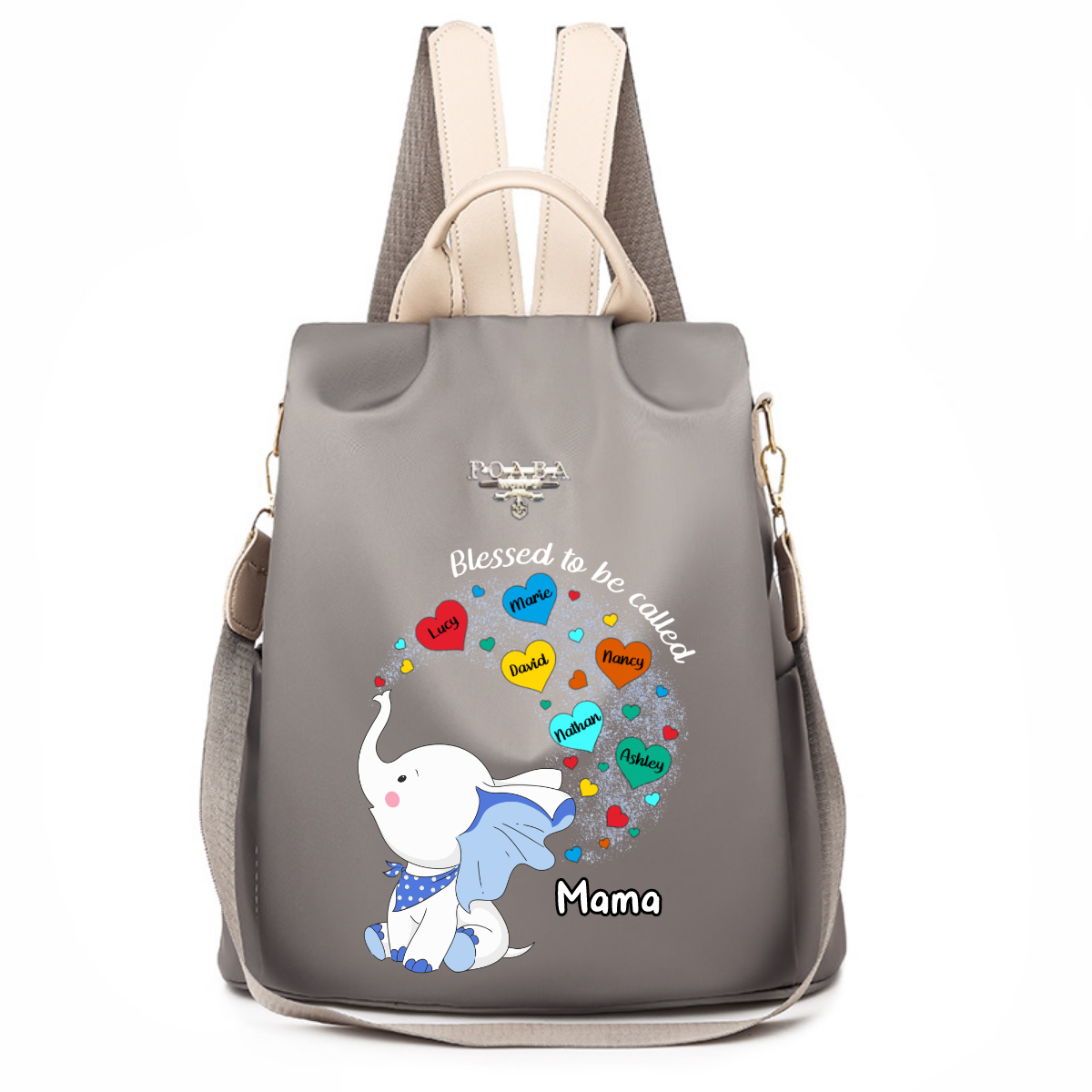 Elephant Mama Sprays Hearts Personalized Backpack
