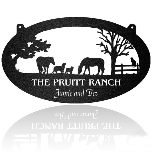 Farmer Horse Dog and Cat Fence Personalized Horse Metal Sign, Horseshoe Art