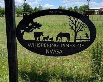 Farmer Horse Dog and Cat Fence Personalized Horse Metal Sign, Horseshoe Art
