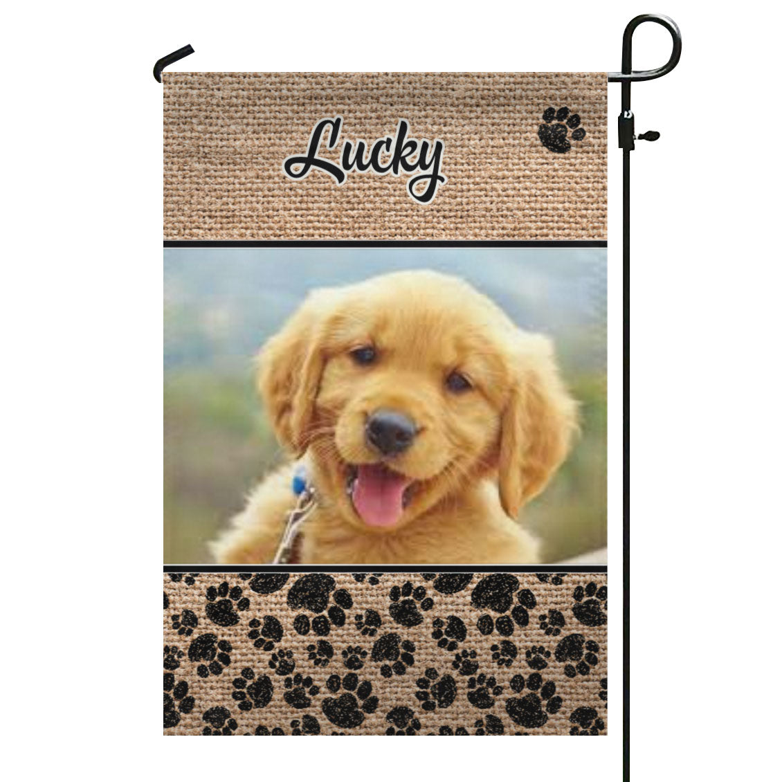 Dog Paws & Burlap – Personalized Photo & Name – Garden Flag & House Flag