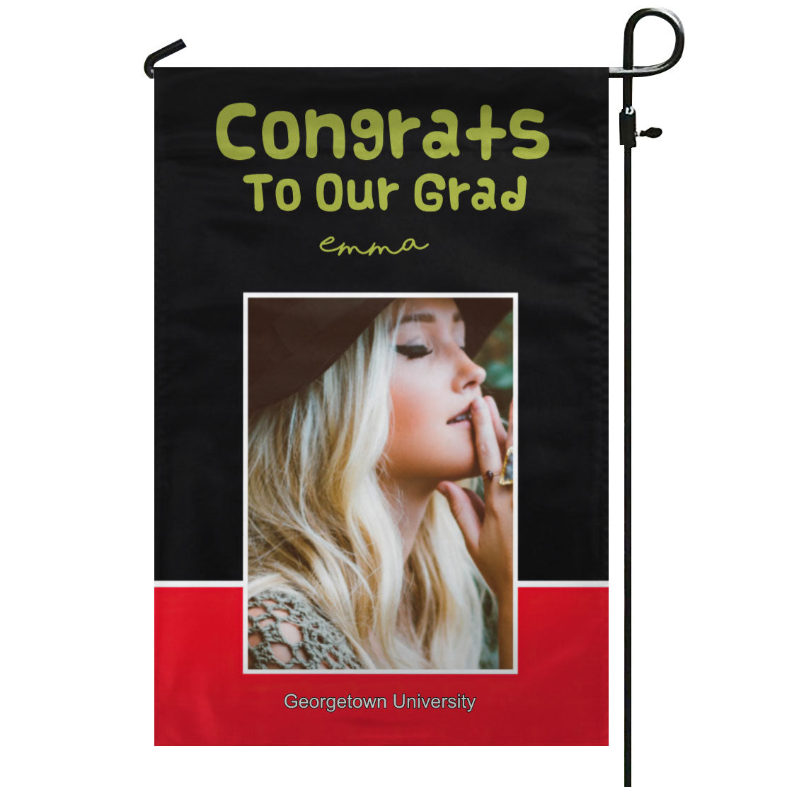 Congrats Grad Name Photo Black Red Gold Garden & House Flag
