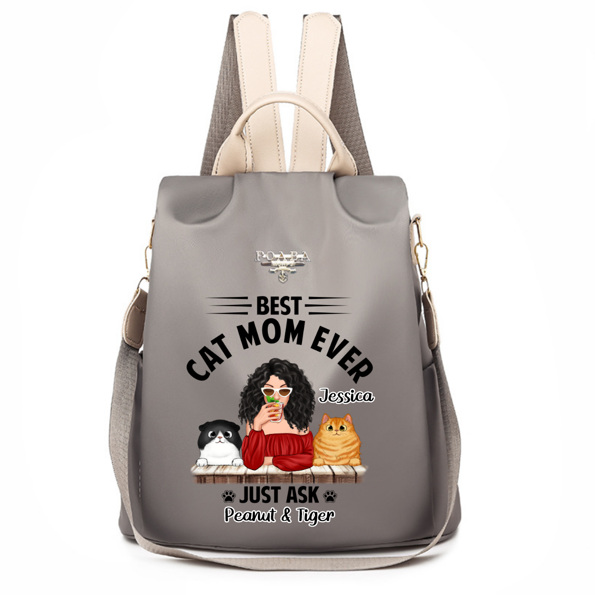 Fluffy Cat Best Cat Mom Personalized Backpack