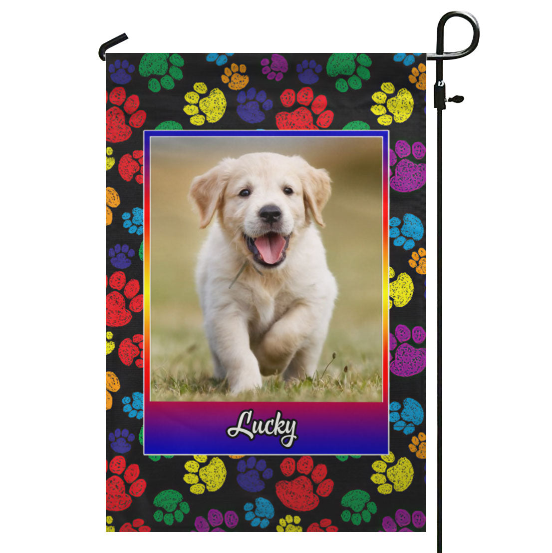 Rainbow Paw Prints – Personalized Photo & Name – Garden Flag & House Flag